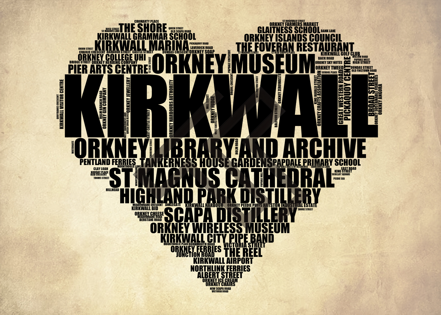 Kirkwall - Premium Typographic Word Cloud Prints, Posters & Gifts