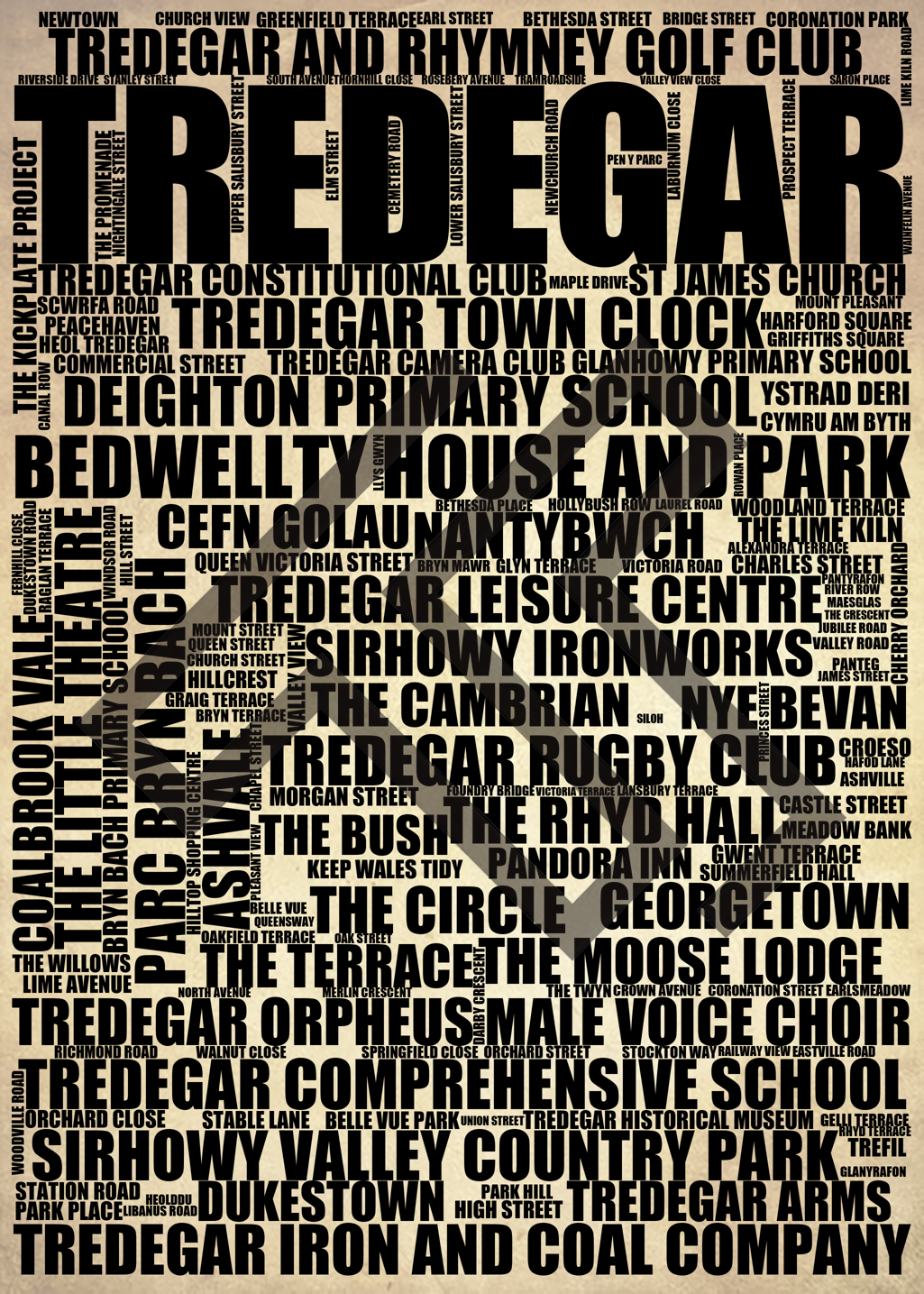 Tredegar - Premium Typographic Word Cloud Prints, Posters & Gifts