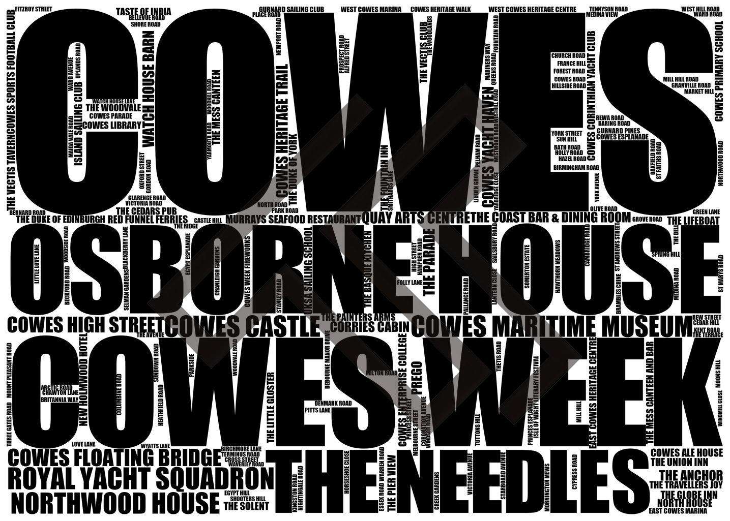 Cowes - Premium Typographic Word Cloud Prints, Posters & Gifts