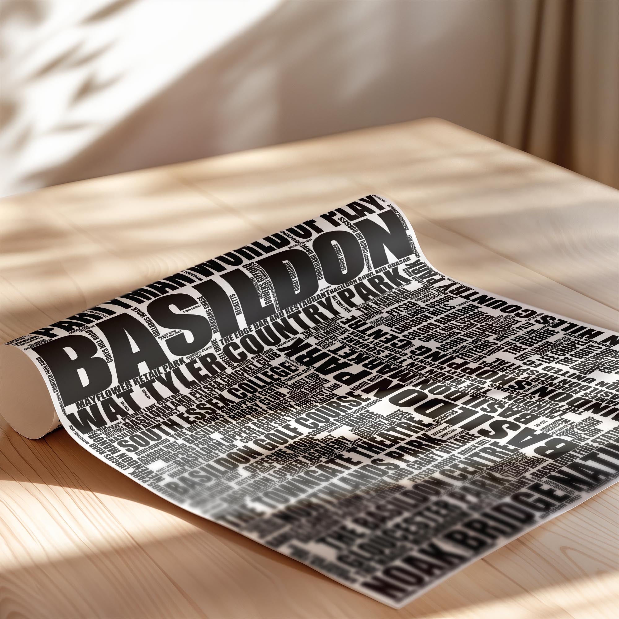 Basildon - Premium Typographic Word Cloud Prints, Posters & Gifts