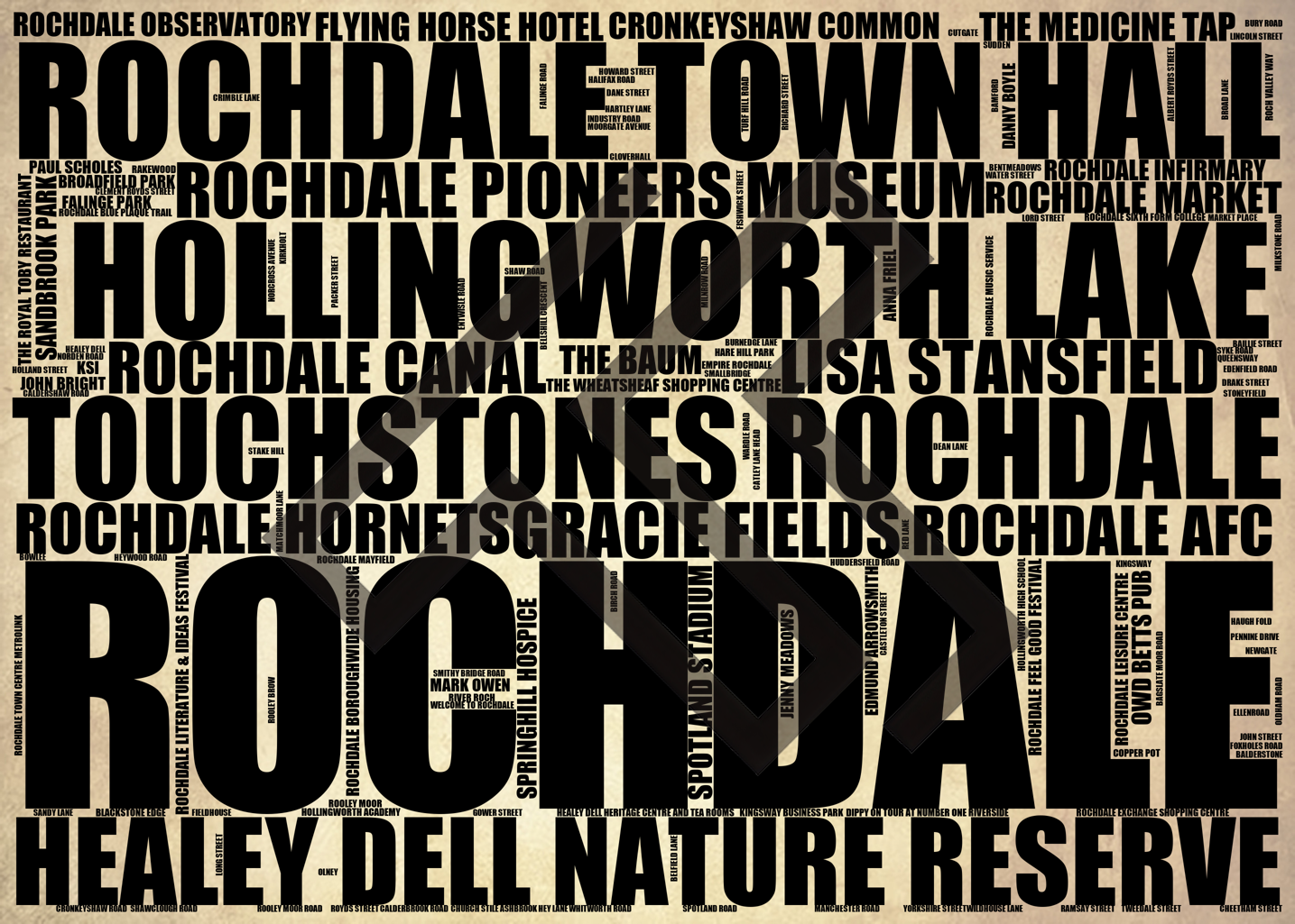 Rochdale - Premium Typographic Word Cloud Prints, Posters & Gifts