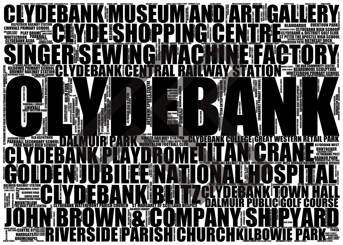 Clydebank - Premium Typographic Word Cloud Prints, Posters & Gifts