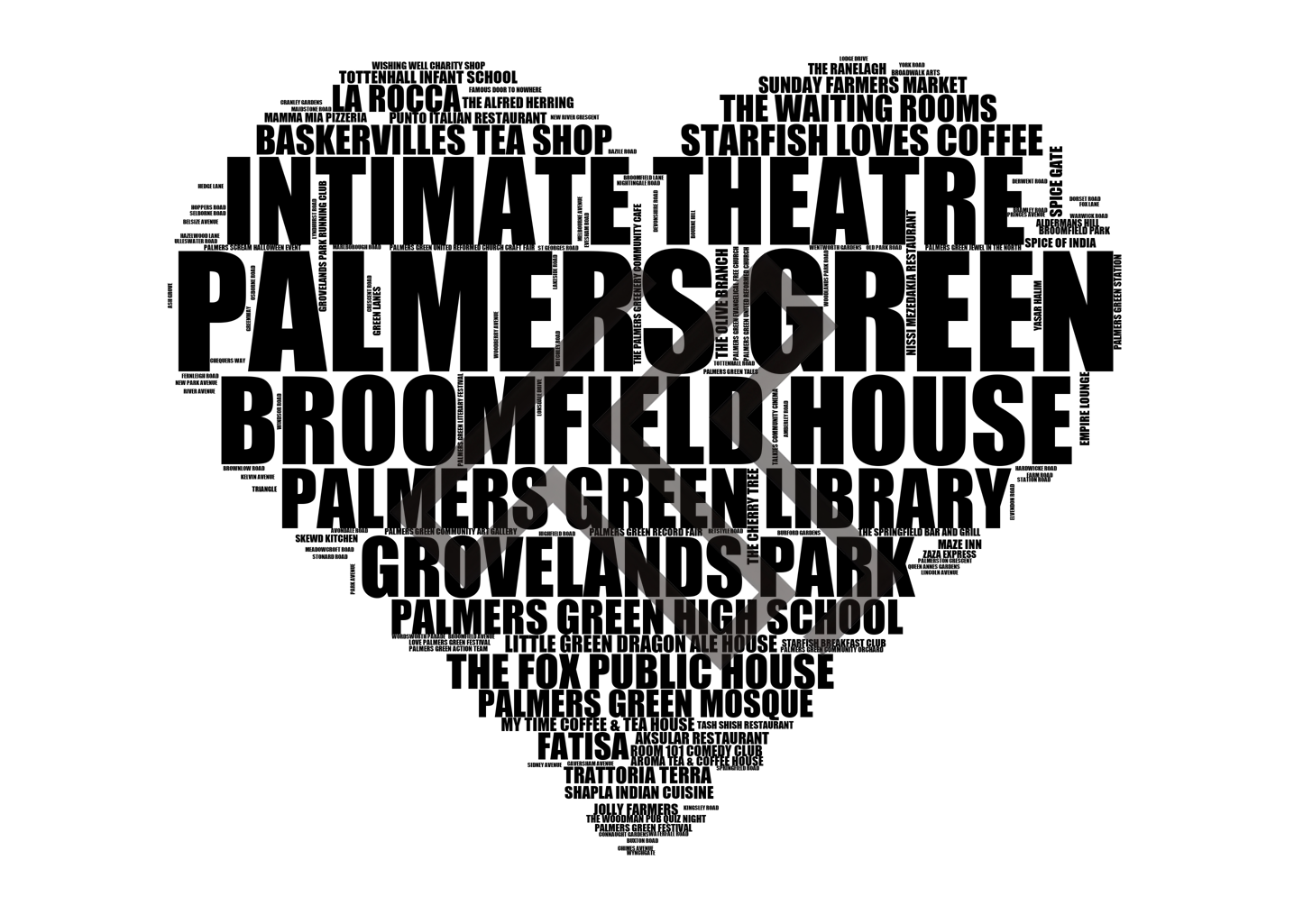 Palmers Green - Premium Typographic Word Cloud Prints, Posters & Gifts