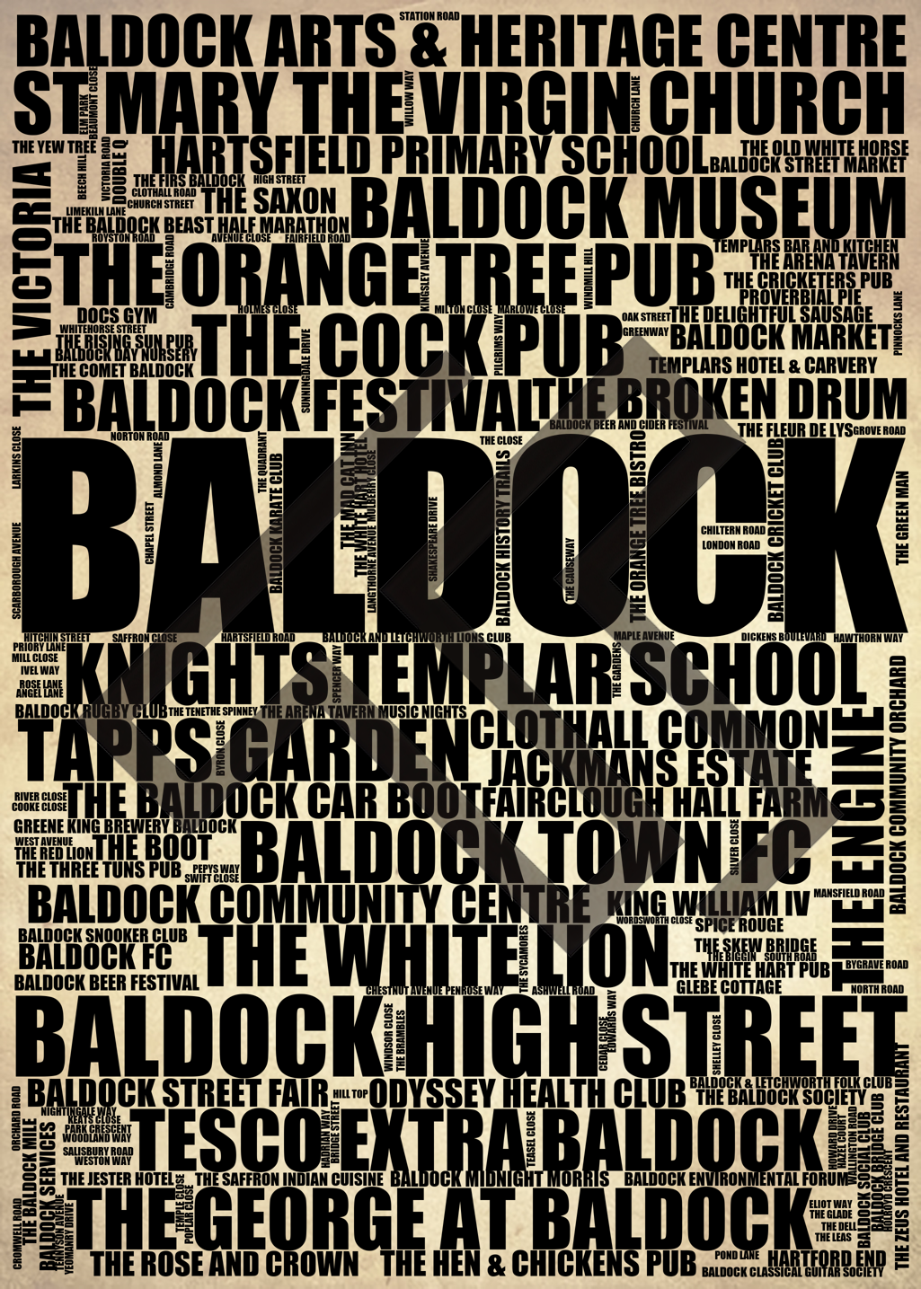 Baldock - Premium Typographic Word Cloud Prints, Posters & Gifts