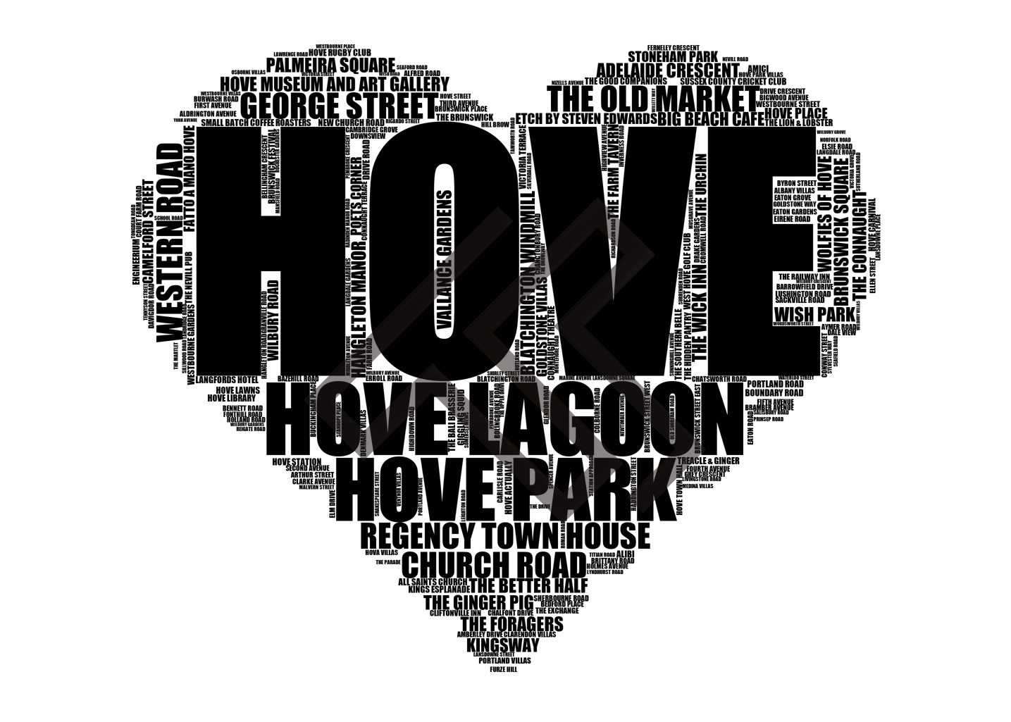 Hove - Premium Typographic Word Cloud Prints, Posters & Gifts