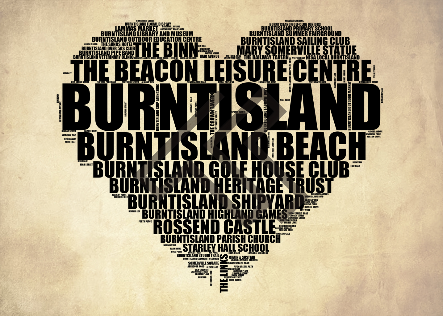 Burntisland - Premium Typographic Word Cloud Prints, Posters & Gifts