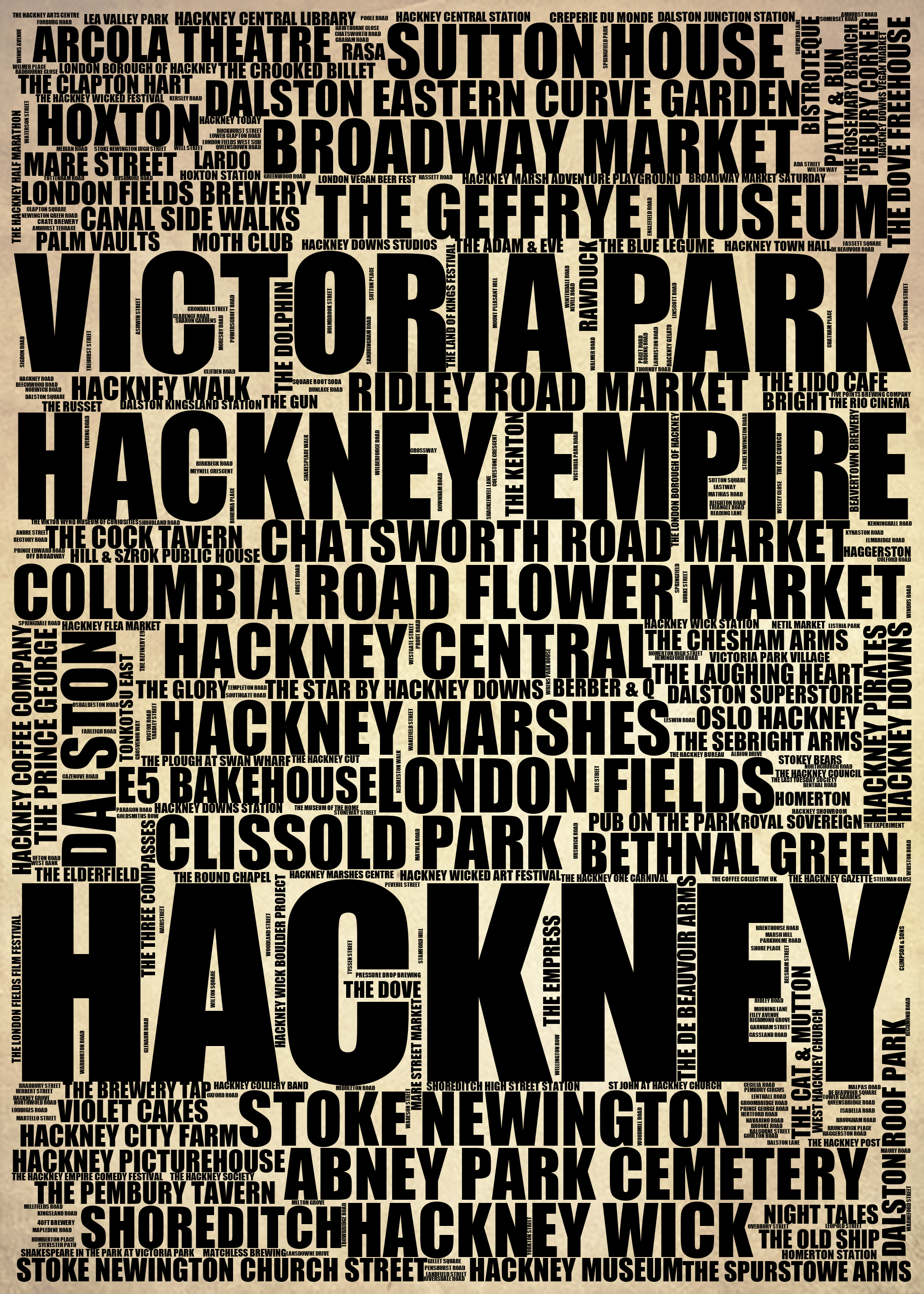 Hackney - Premium Typographic Word Cloud Prints, Posters & Gifts