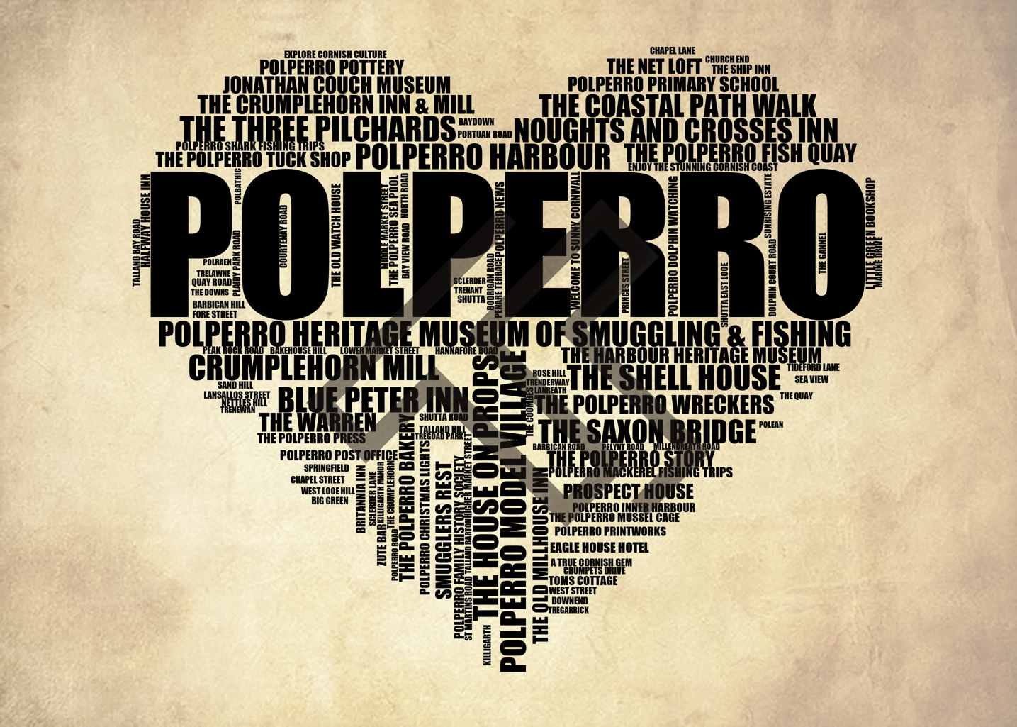 Polperro - Premium Typographic Word Cloud Prints, Posters & Gifts