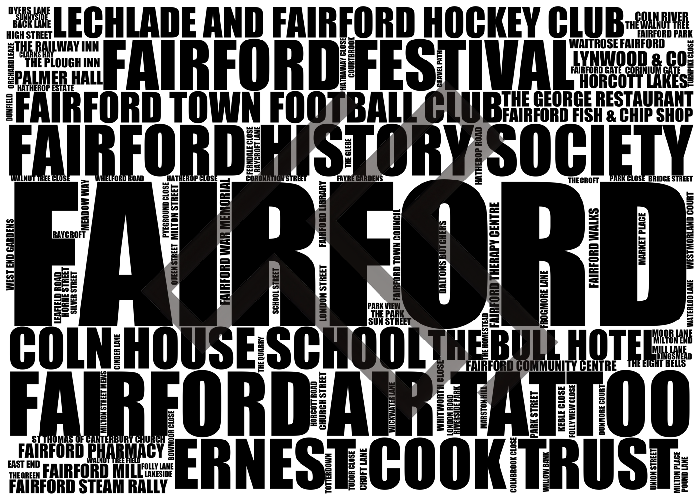 Fairford - Premium Typographic Word Cloud Prints, Posters & Gifts
