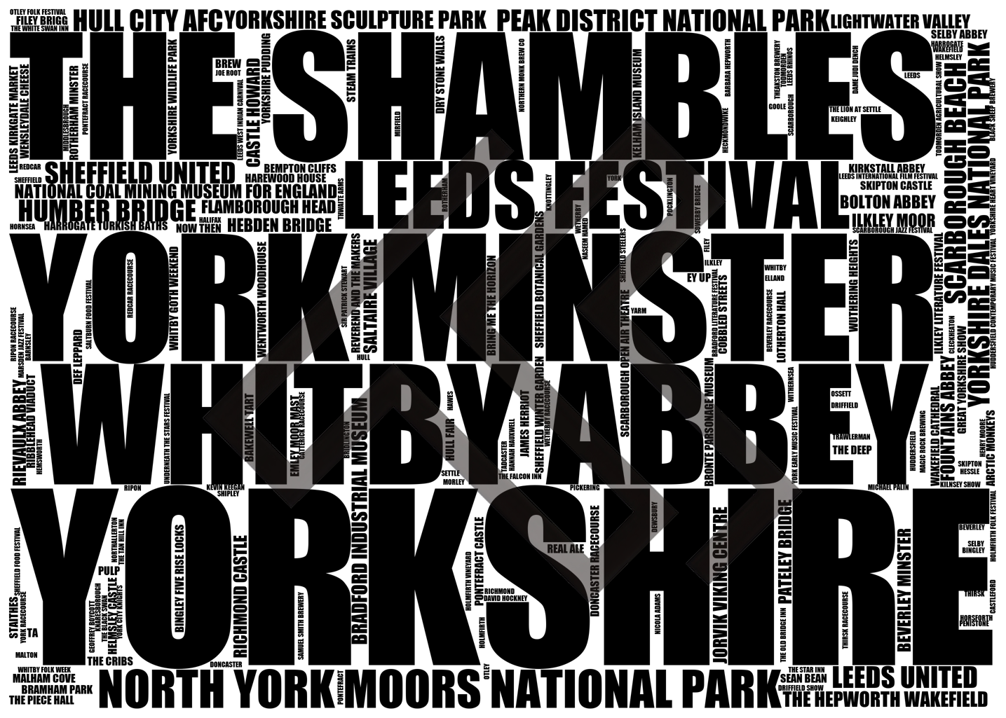 Yorkshire - Premium Typographic Word Cloud Prints, Posters & Gifts