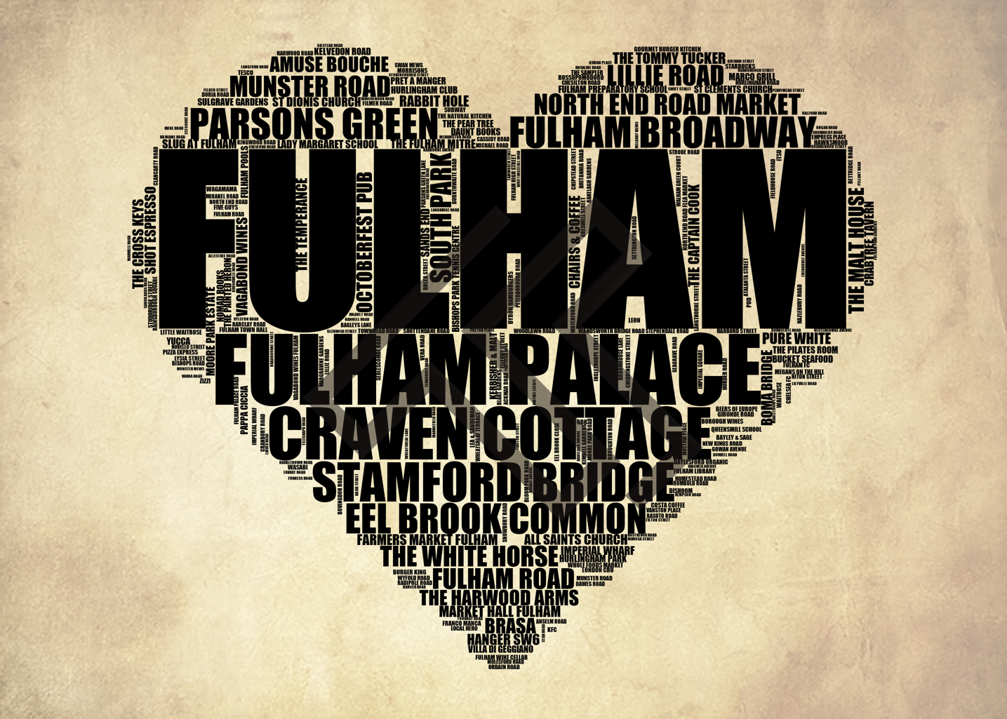 Fulham - Premium Typographic Word Cloud Prints, Posters & Gifts