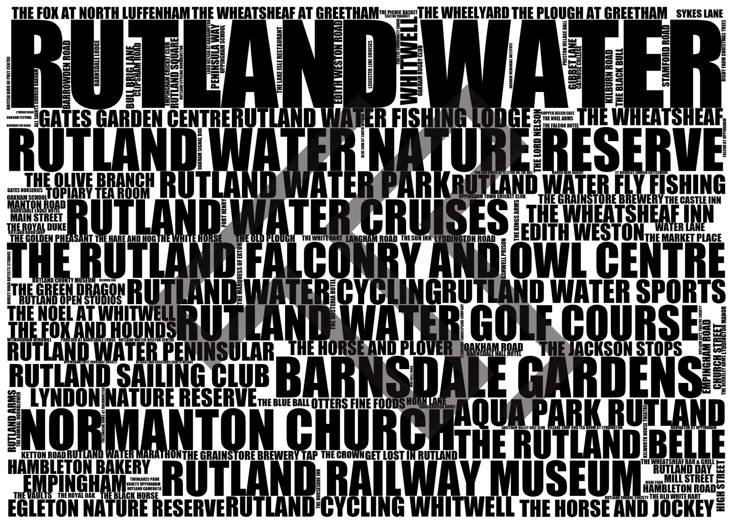 Rutland Water - Premium Typographic Word Cloud Prints, Posters & Gifts