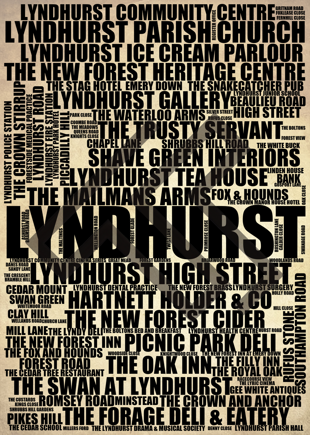 Lyndhurst - Premium Typographic Word Cloud Prints, Posters & Gifts