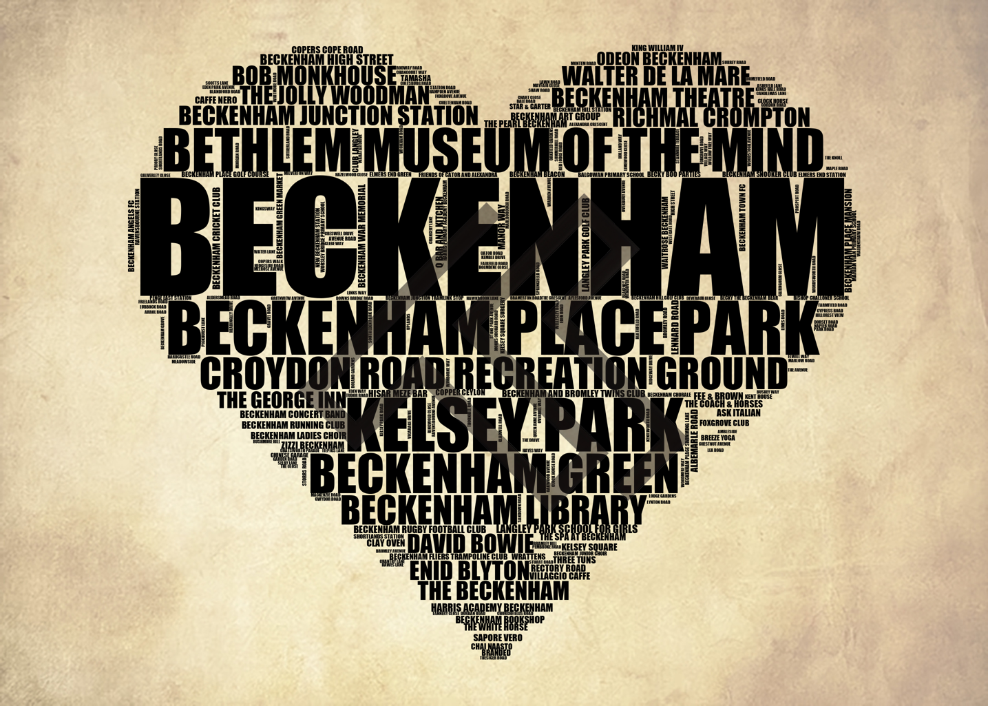 Beckenham - Premium Typographic Word Cloud Prints, Posters & Gifts