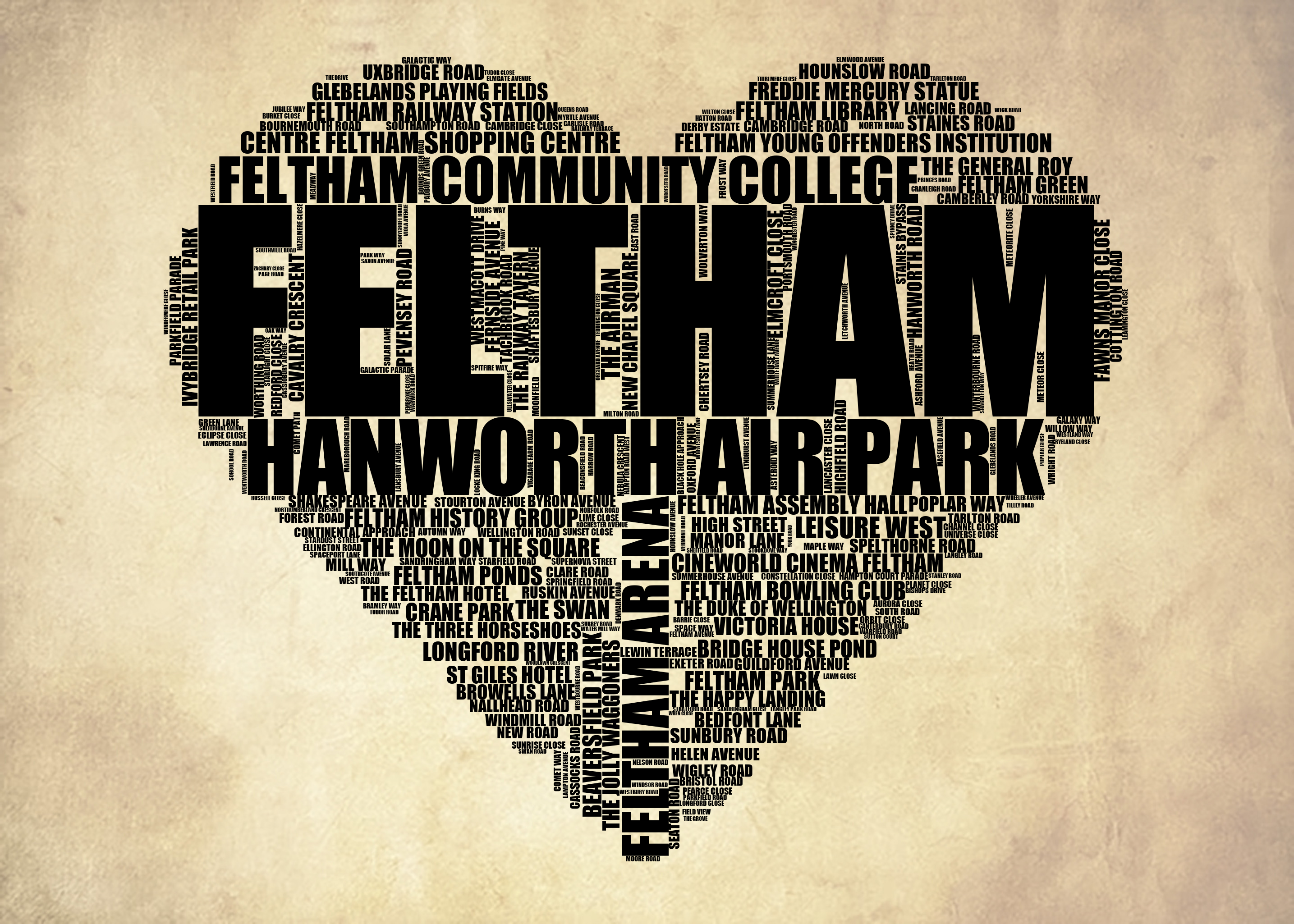 Feltham - Premium Typographic Word Cloud Prints, Posters & Gifts