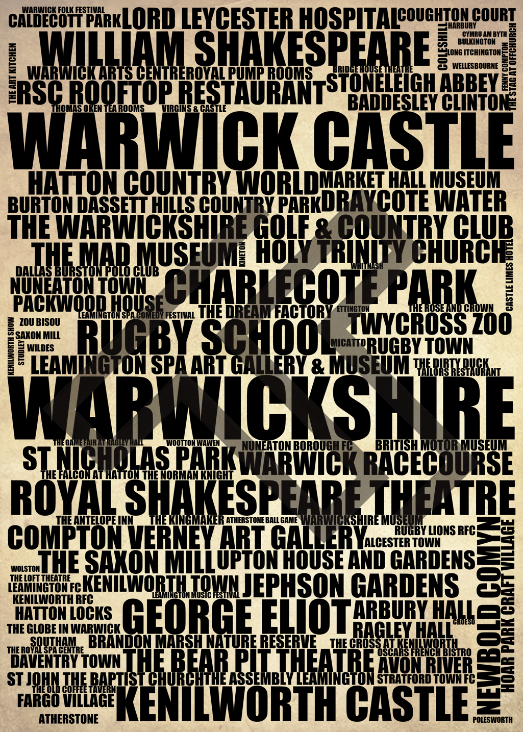 Warwickshire - Premium Typographic Word Cloud Prints, Posters & Gifts