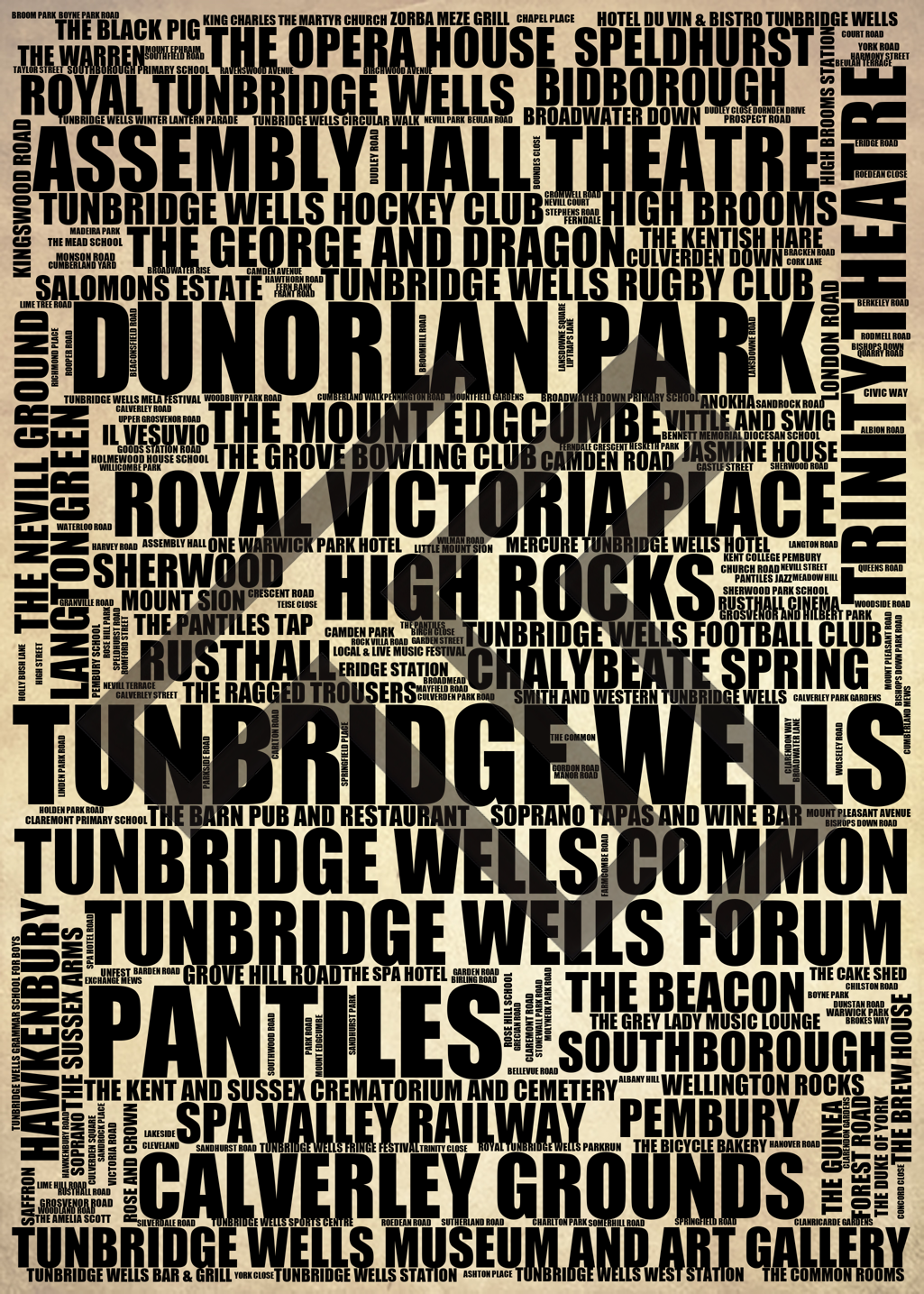 Tunbridge Wells - Premium Typographic Word Cloud Prints, Posters & Gifts