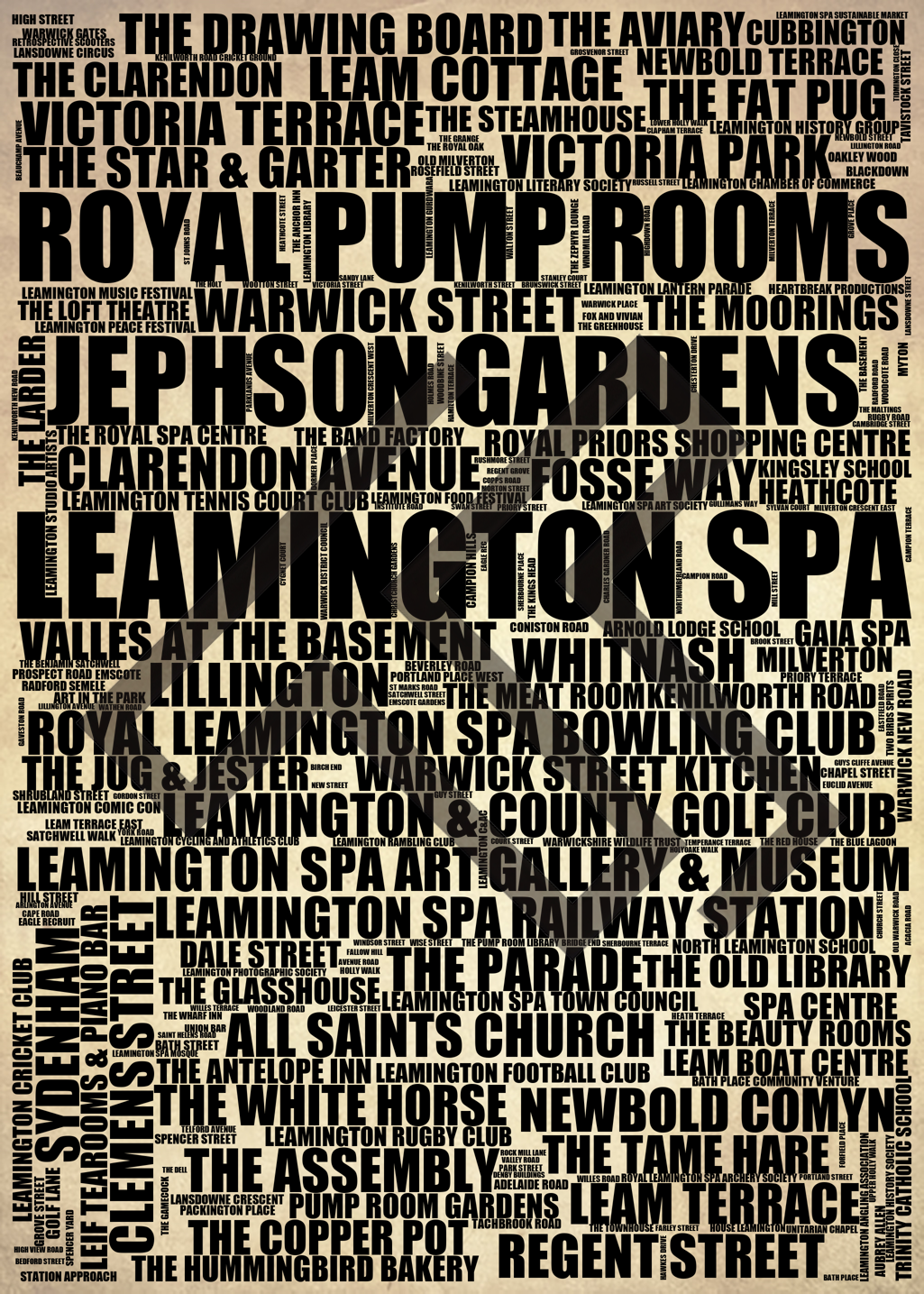 Leamington Spa - Premium Typographic Word Cloud Prints, Posters & Gifts