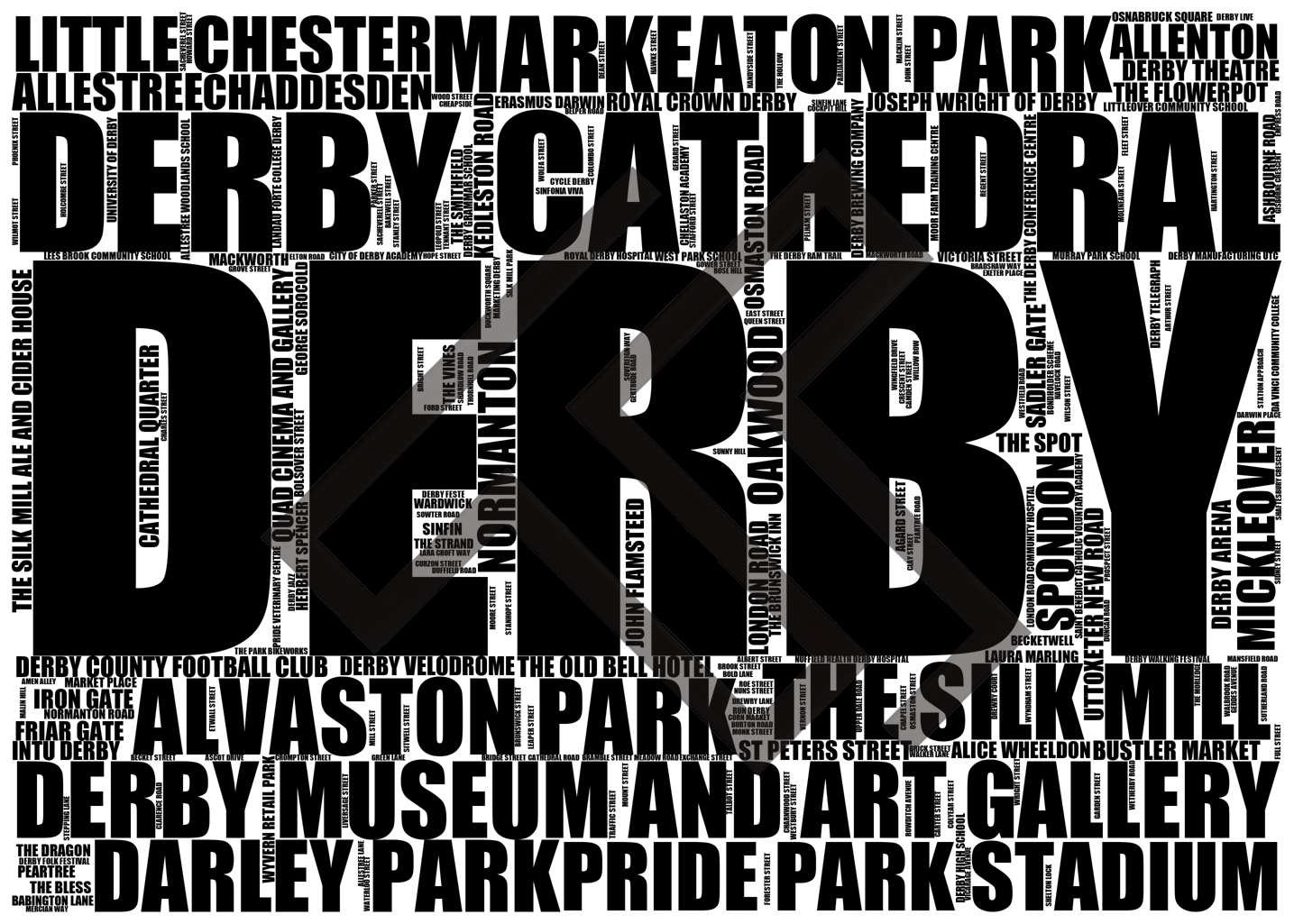 Derby - Premium Typographic Word Cloud Prints, Posters & Gifts