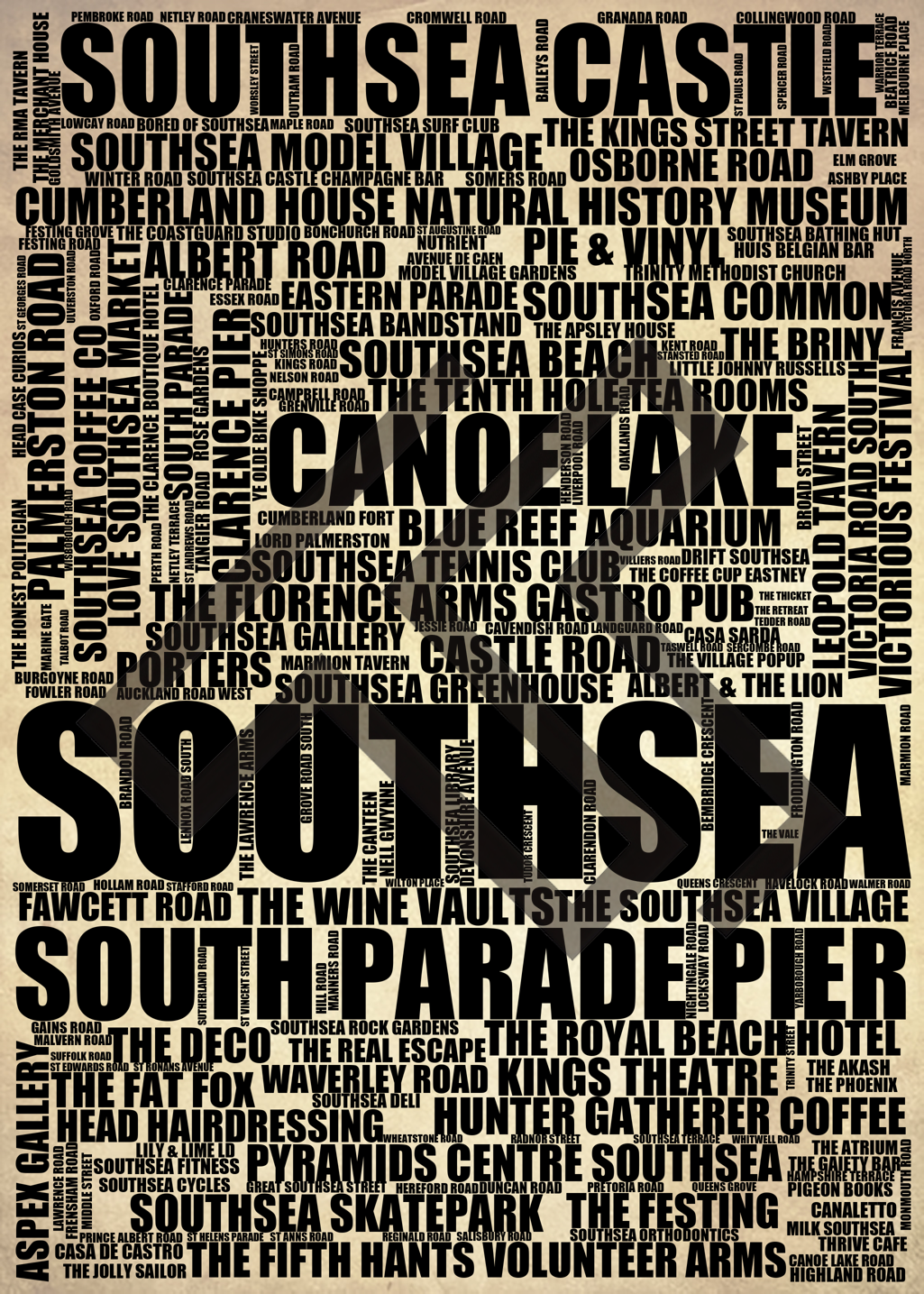 Southsea - Premium Typographic Word Cloud Prints, Posters & Gifts