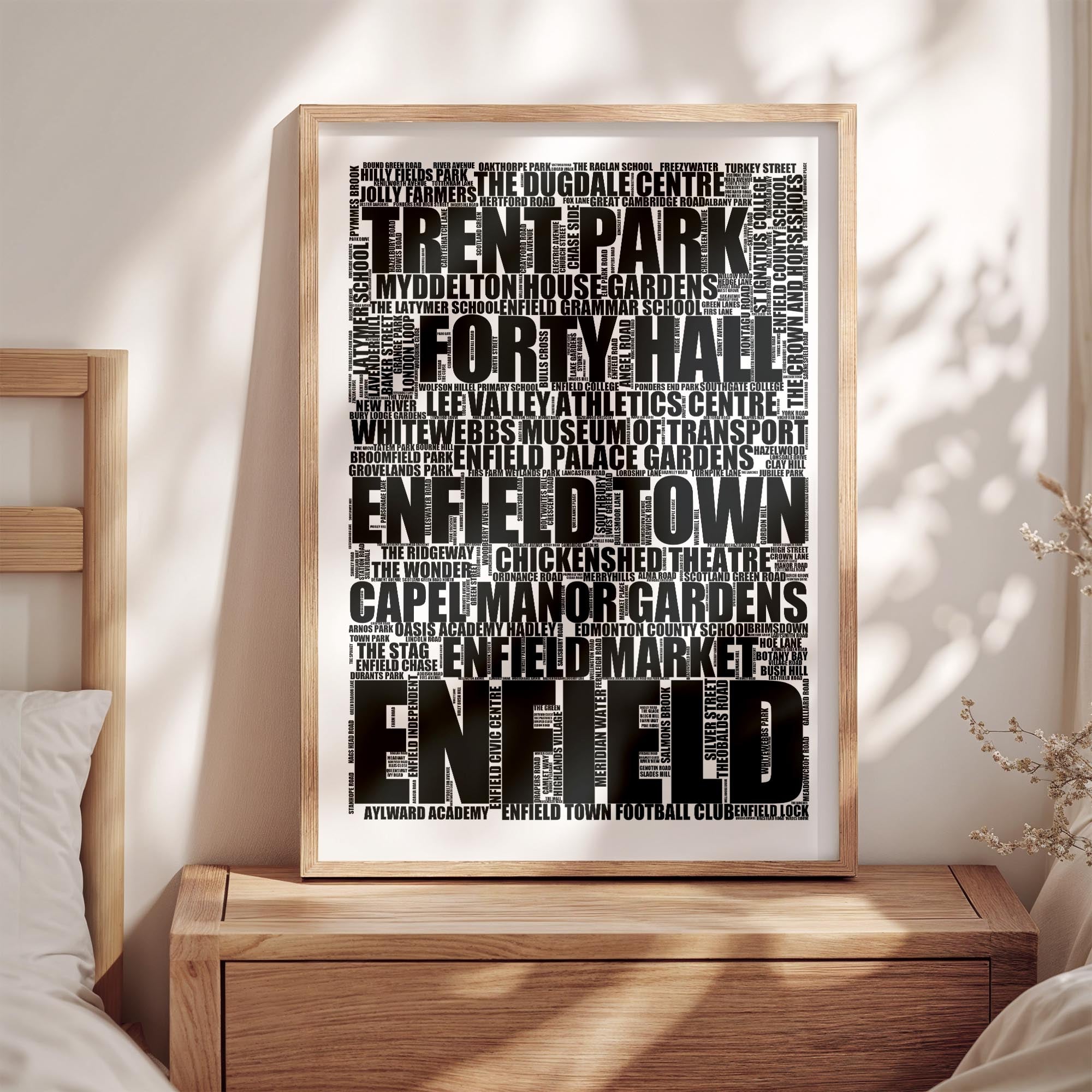 Enfield - Premium Typographic Word Cloud Prints, Posters & Gifts