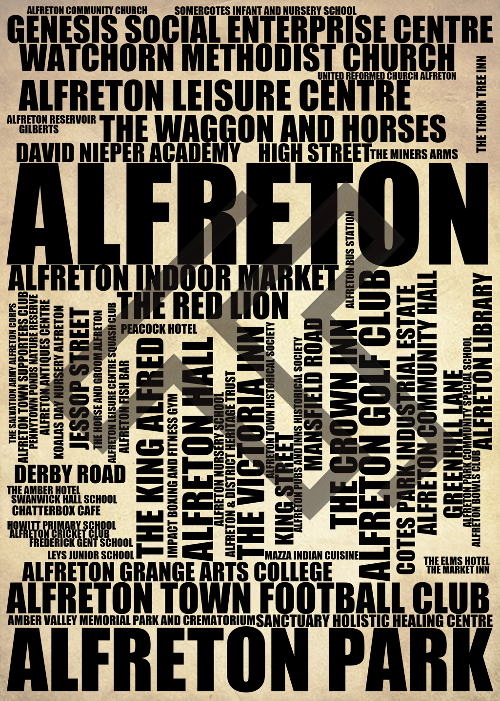 Alfreton - Premium Typographic Word Cloud Prints, Posters & Gifts