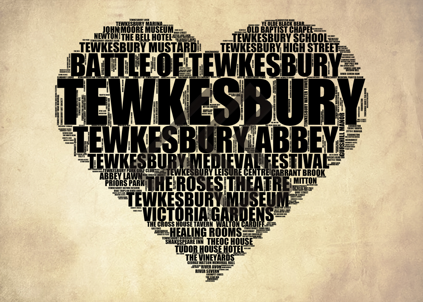 Tewkesbury - Premium Typographic Word Cloud Prints, Posters & Gifts