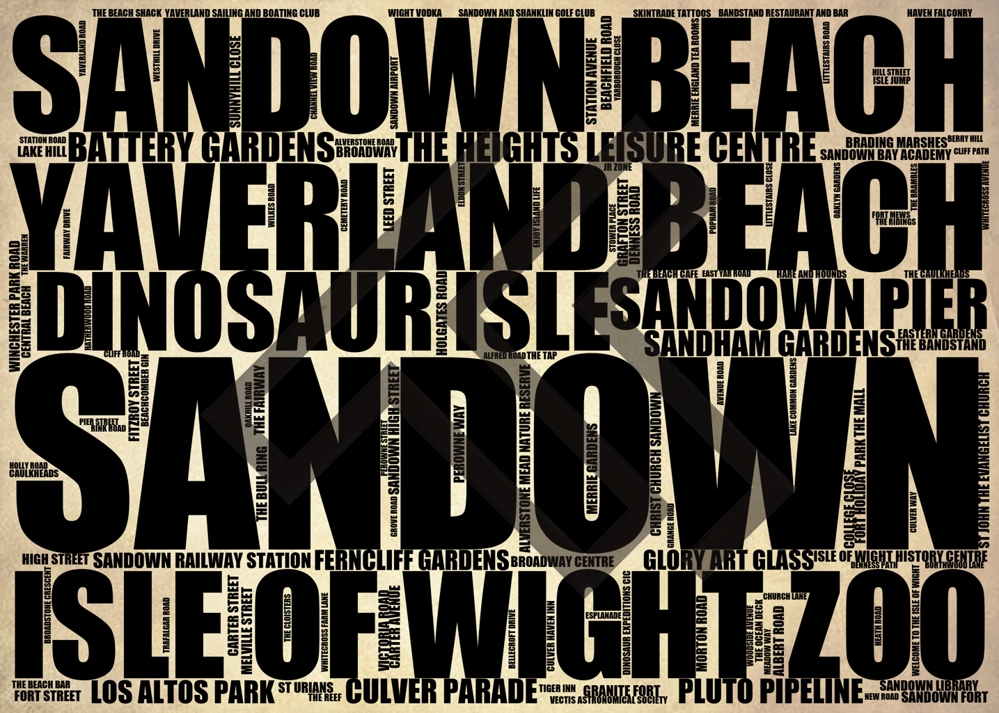 Sandown - Premium Typographic Word Cloud Prints, Posters & Gifts