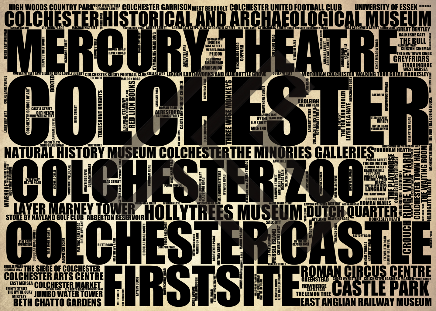 Colchester - Premium Typographic Word Cloud Prints, Posters & Gifts