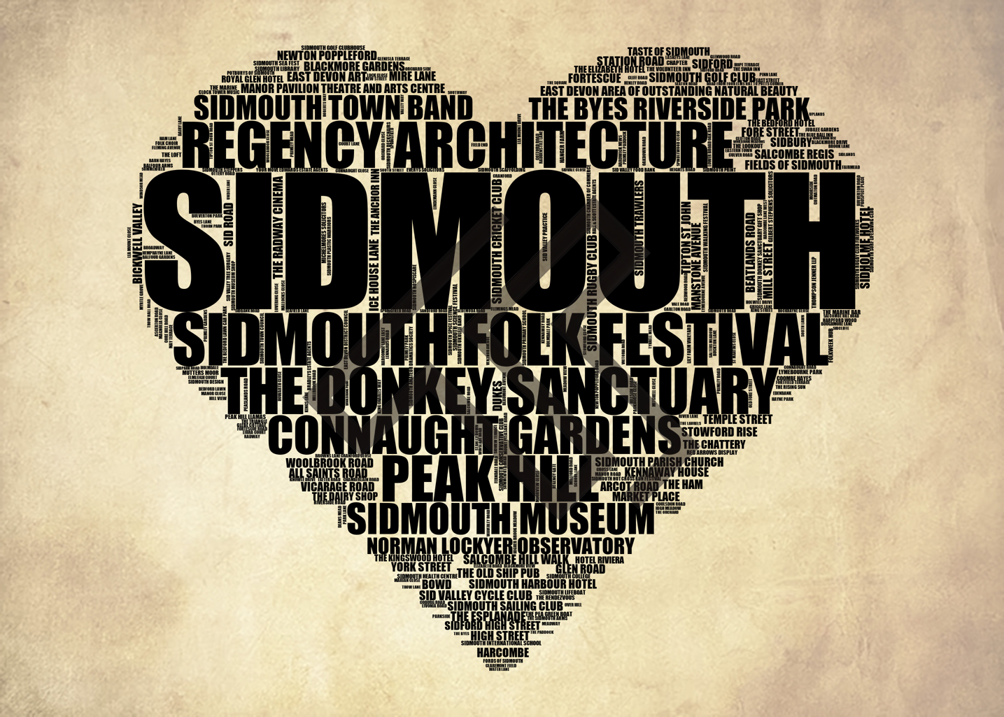 Sidmouth - Premium Typographic Word Cloud Prints, Posters & Gifts