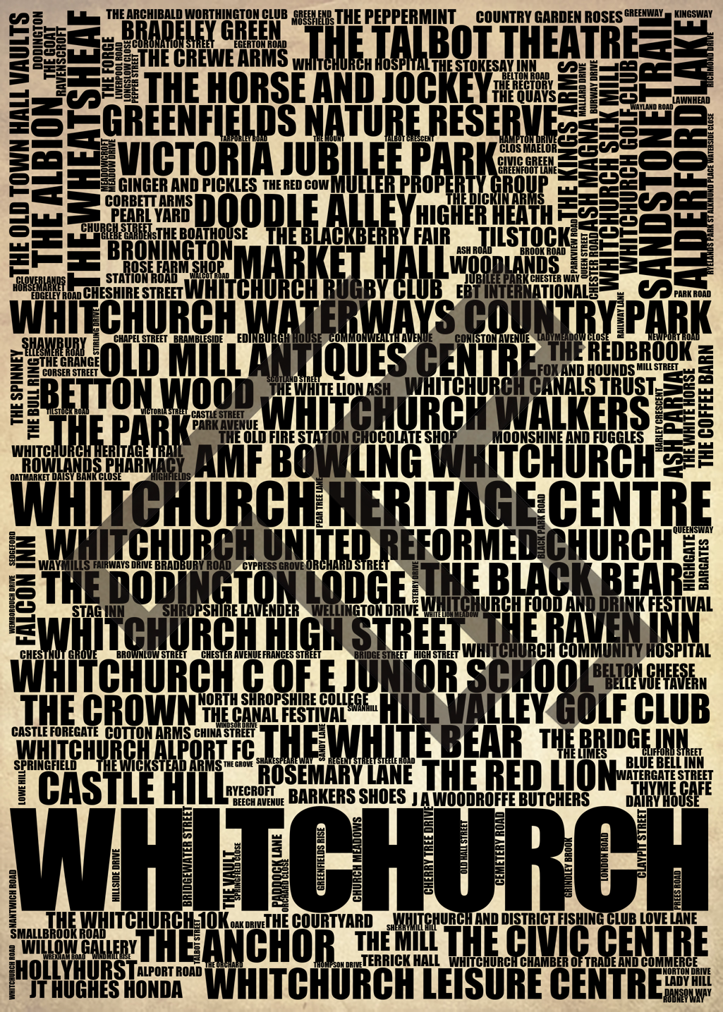 Whitchurch - Premium Typographic Word Cloud Prints, Posters & Gifts