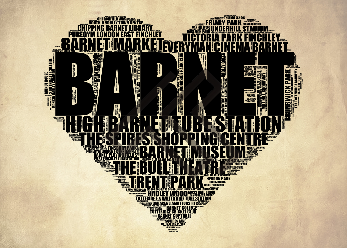 Barnet - Premium Typographic Word Cloud Prints, Posters & Gifts