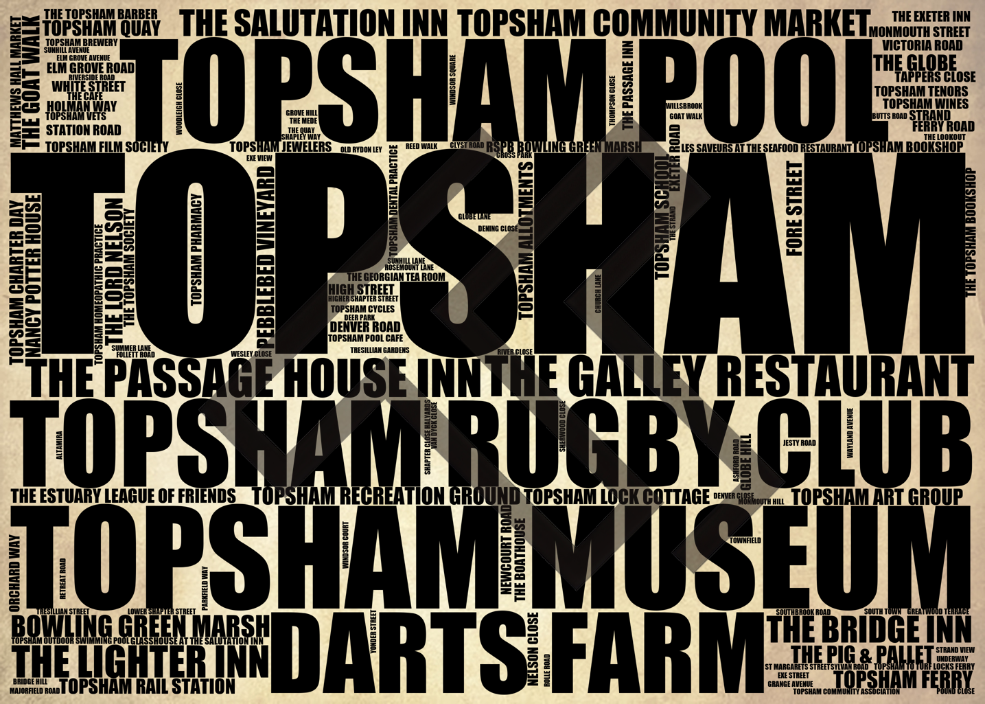 Topsham - Premium Typographic Word Cloud Prints, Posters & Gifts