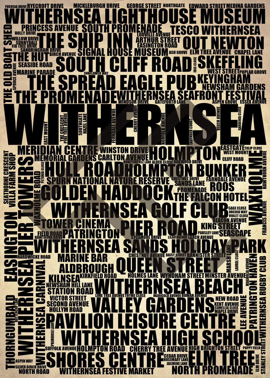 Withernsea - Premium Typographic Word Cloud Prints, Posters & Gifts