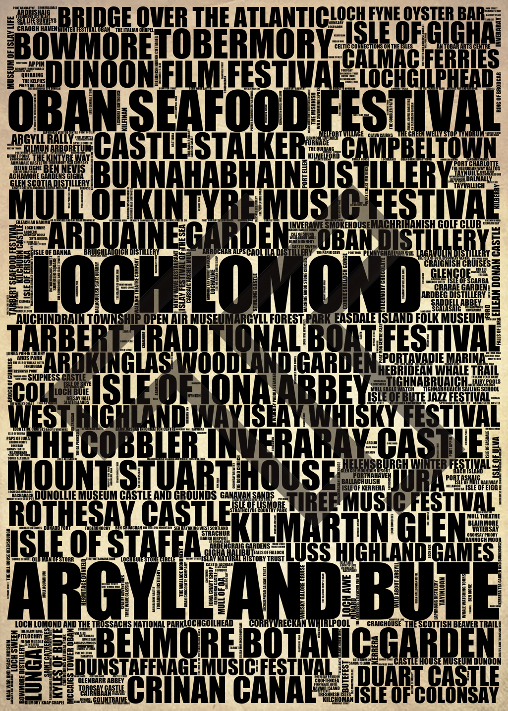 Argyll and Bute - Premium Typographic Word Cloud Prints, Posters & Gifts