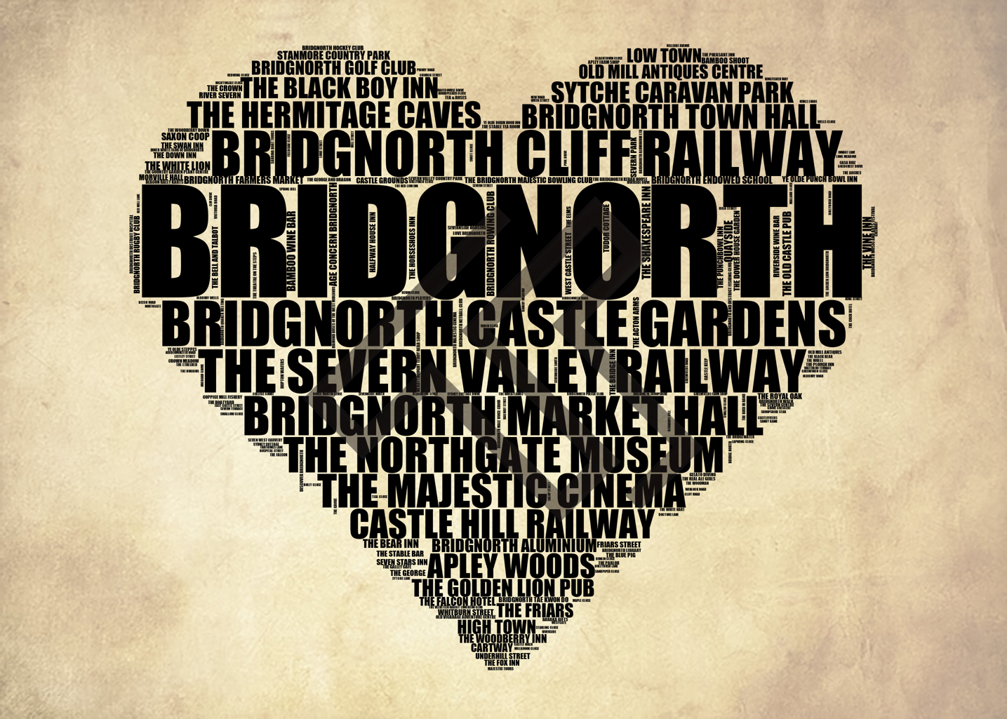 Bridgnorth - Premium Typographic Word Cloud Prints, Posters & Gifts