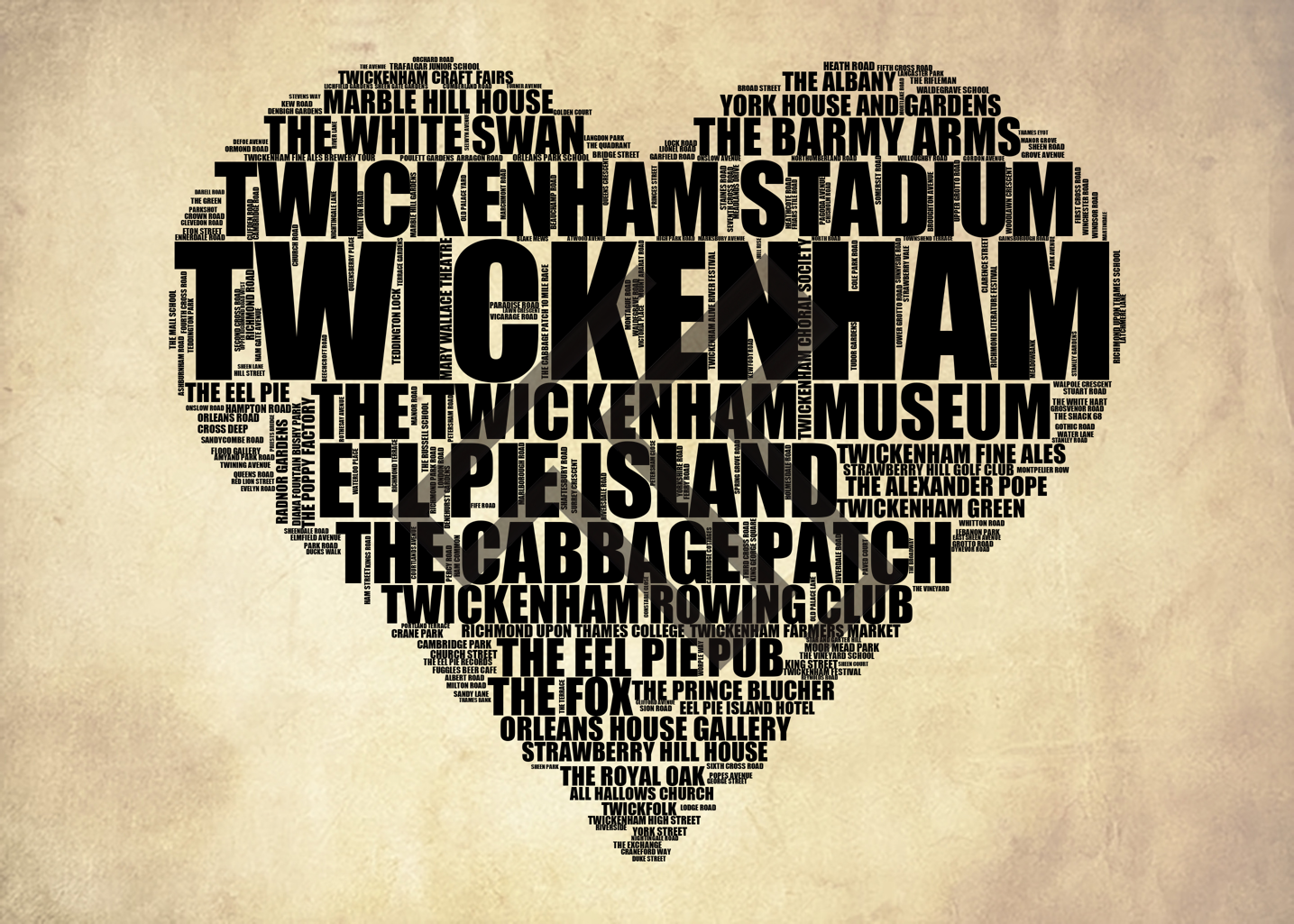 Twickenham - Premium Typographic Word Cloud Prints, Posters & Gifts