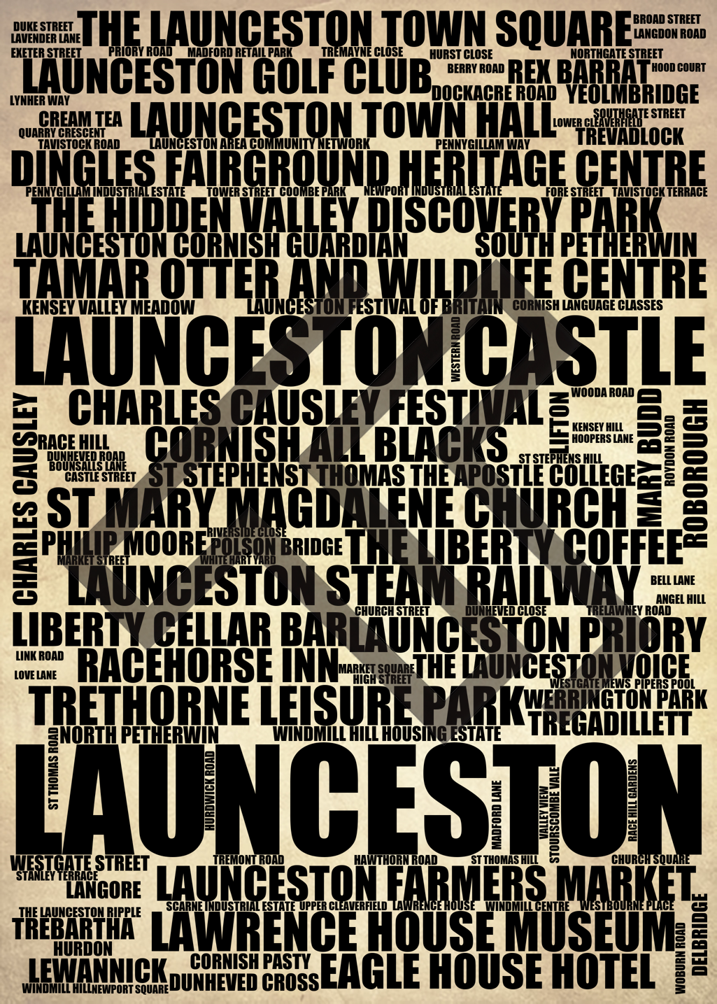 Launceston - Premium Typographic Word Cloud Prints, Posters & Gifts