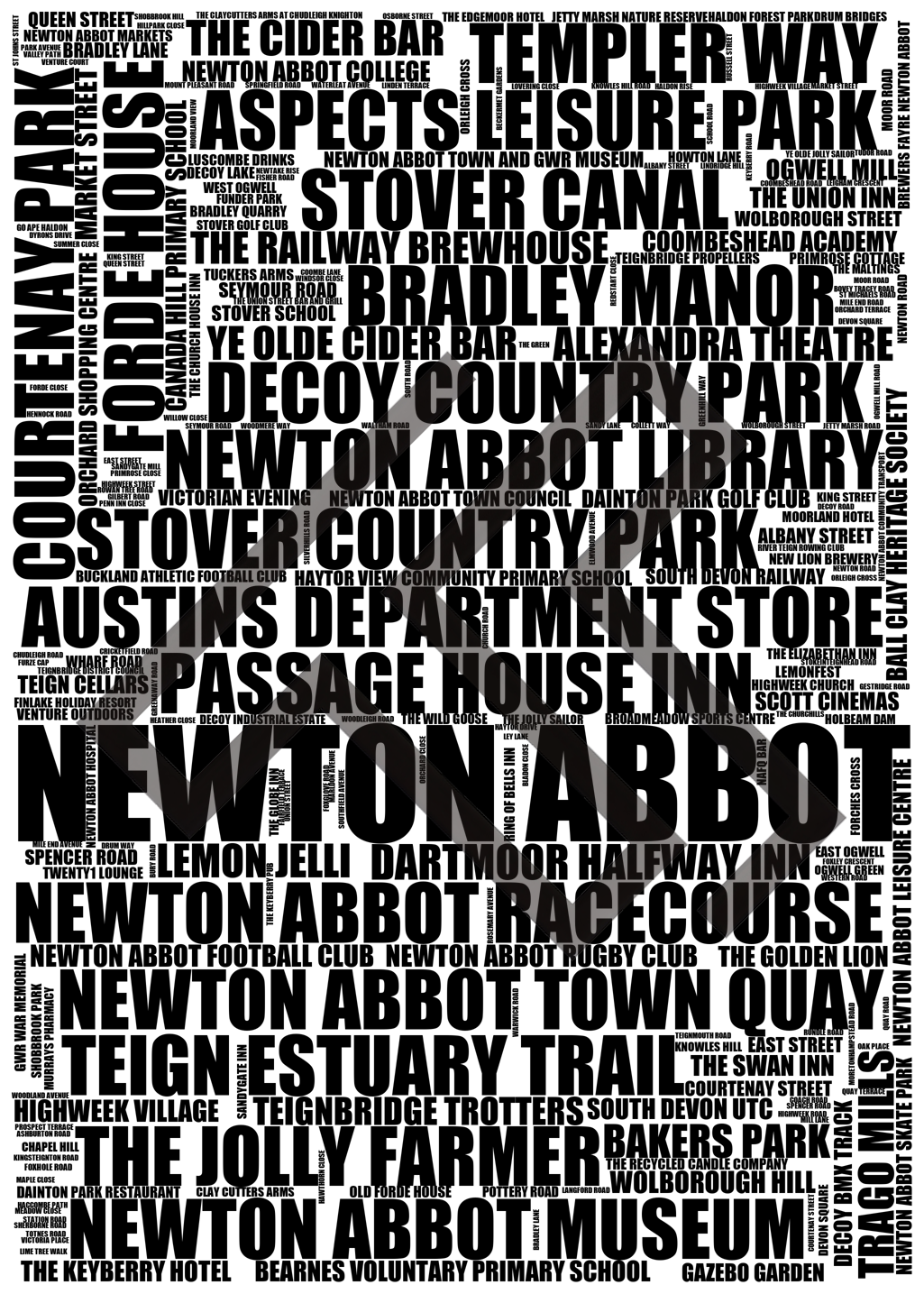 Newton Abbot - Premium Typographic Word Cloud Prints, Posters & Gifts