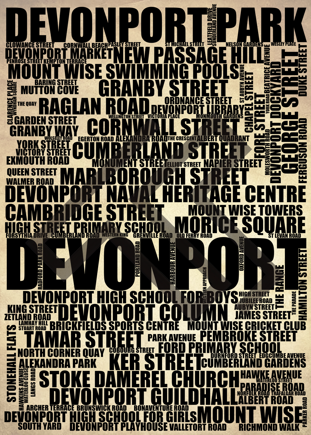 Devonport - Premium Typographic Word Cloud Prints, Posters & Gifts