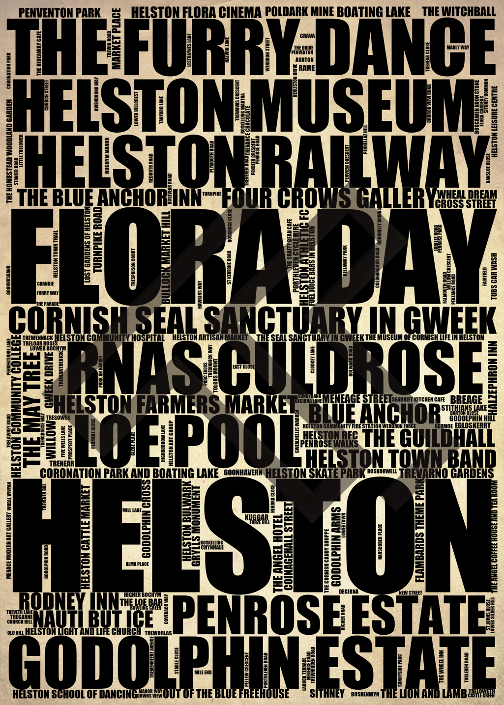 Helston - Premium Typographic Word Cloud Prints, Posters & Gifts