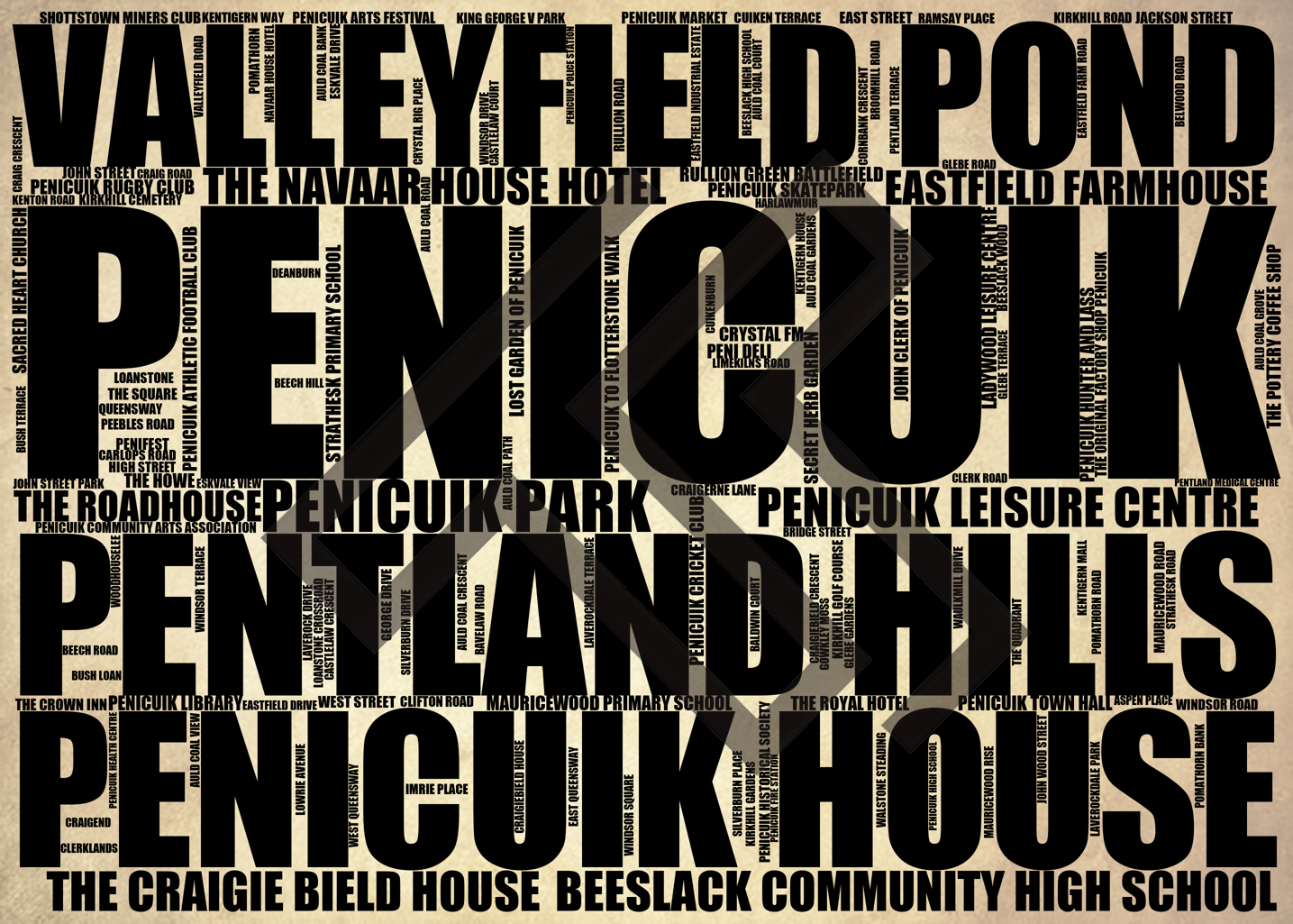 Penicuik - Premium Typographic Word Cloud Prints, Posters & Gifts