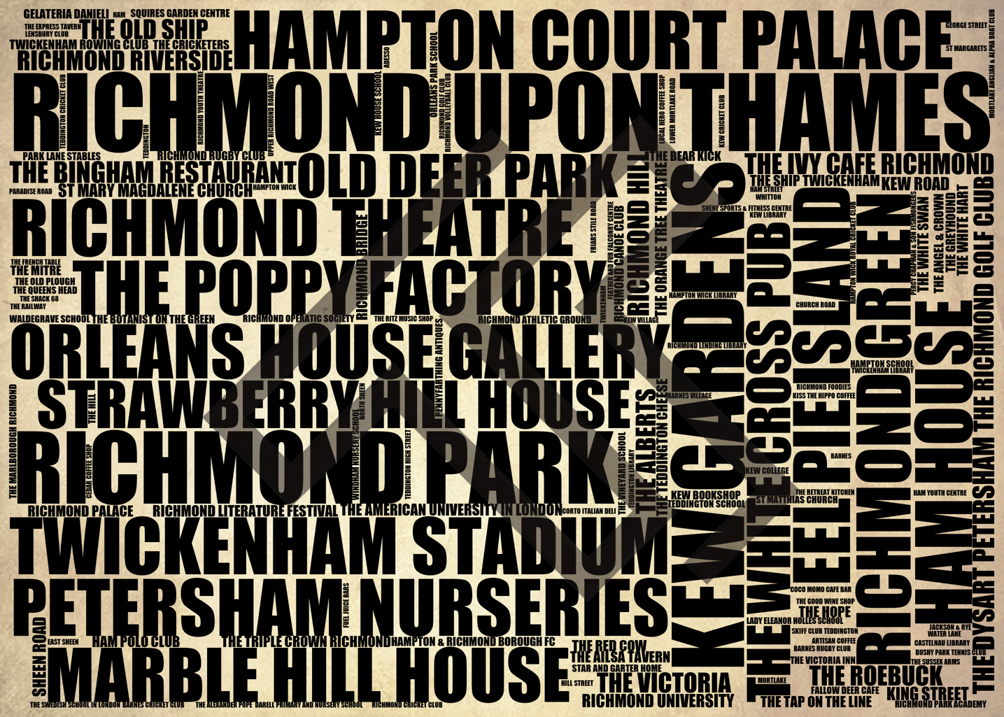 Richmond upon Thames - Premium Typographic Word Cloud Prints, Posters & Gifts