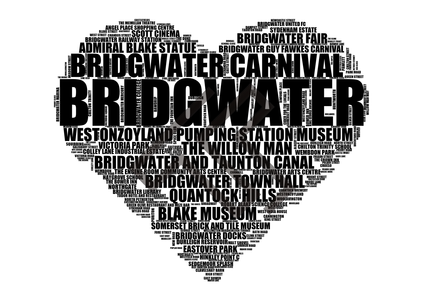 Bridgwater - Premium Typographic Word Cloud Prints, Posters & Gifts