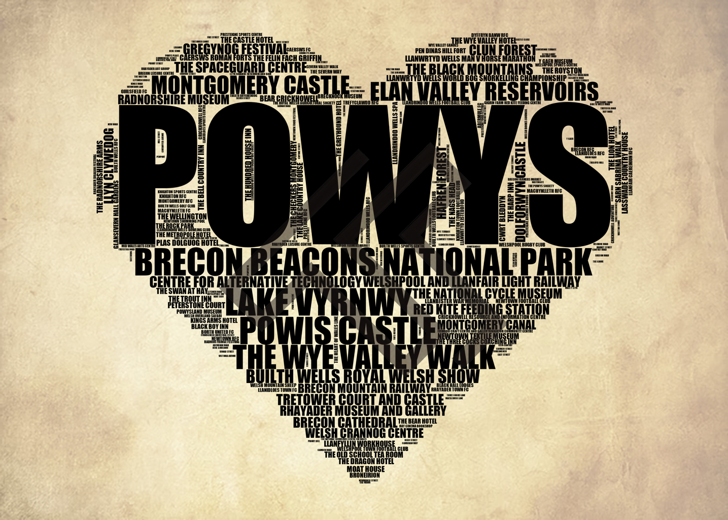 Powys - Premium Typographic Word Cloud Prints, Posters & Gifts