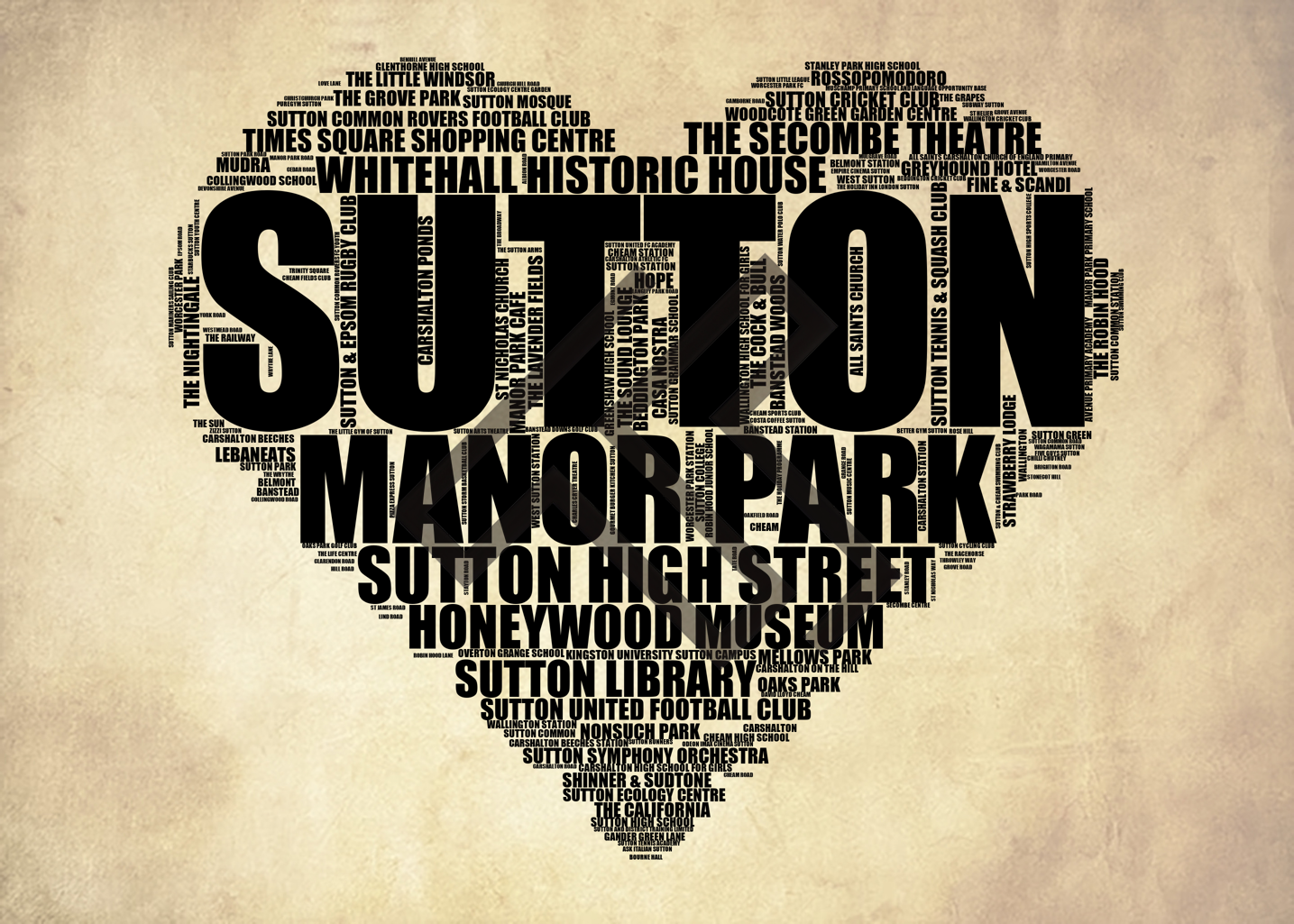 Sutton - Premium Typographic Word Cloud Prints, Posters & Gifts