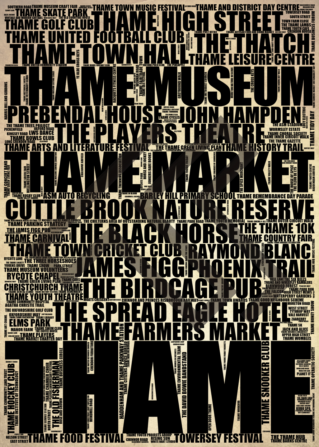 Thame - Premium Typographic Word Cloud Prints, Posters & Gifts