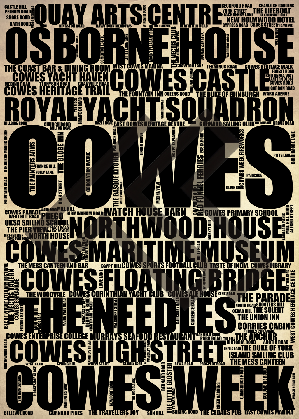 Cowes - Premium Typographic Word Cloud Prints, Posters & Gifts