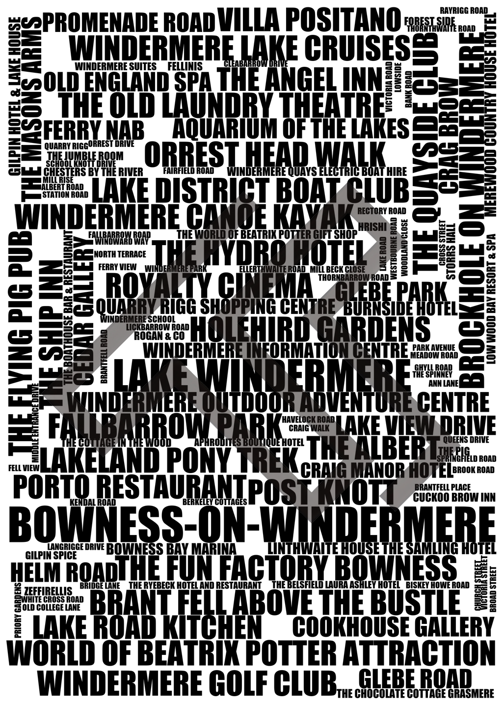 Bowness-on-Windermere - Premium Typographic Word Cloud Prints, Posters & Gifts