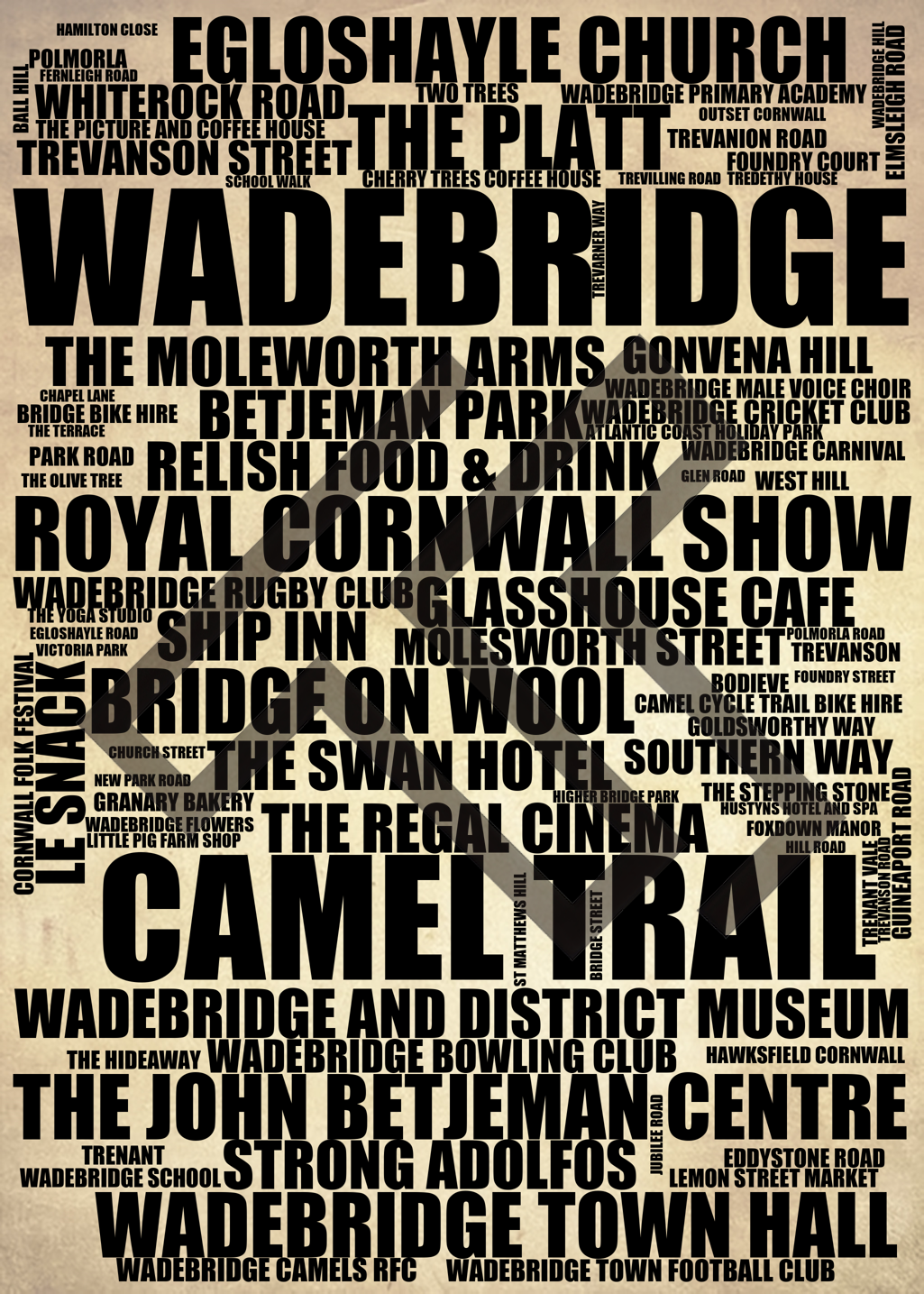 Wadebridge - Premium Typographic Word Cloud Prints, Posters & Gifts